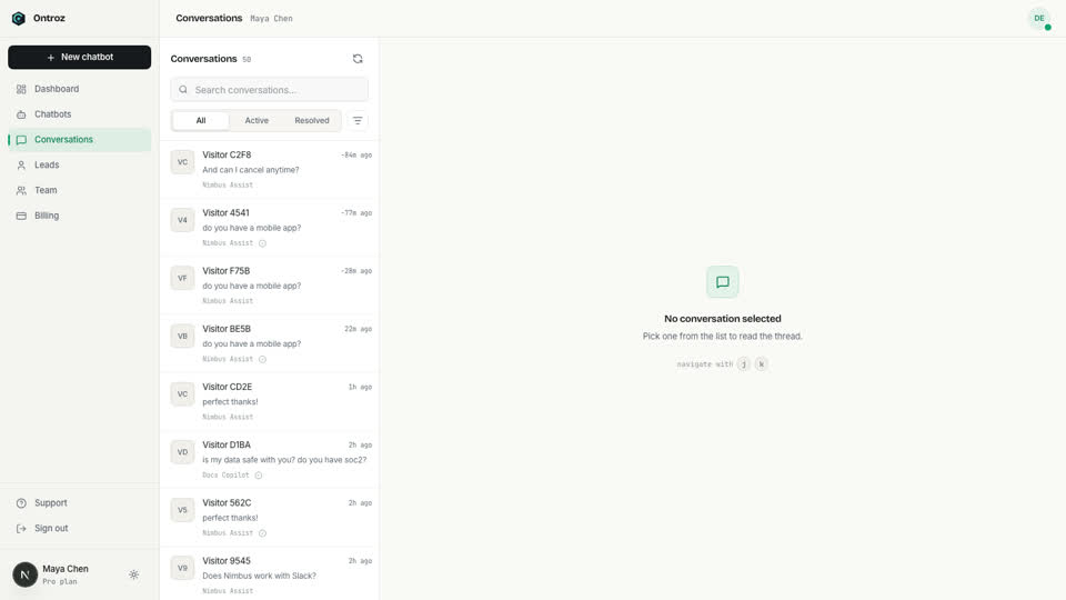 Conversations inbox with a full thread open