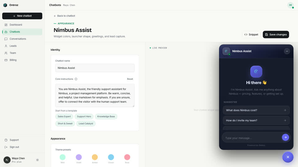 Customize screen with live widget preview