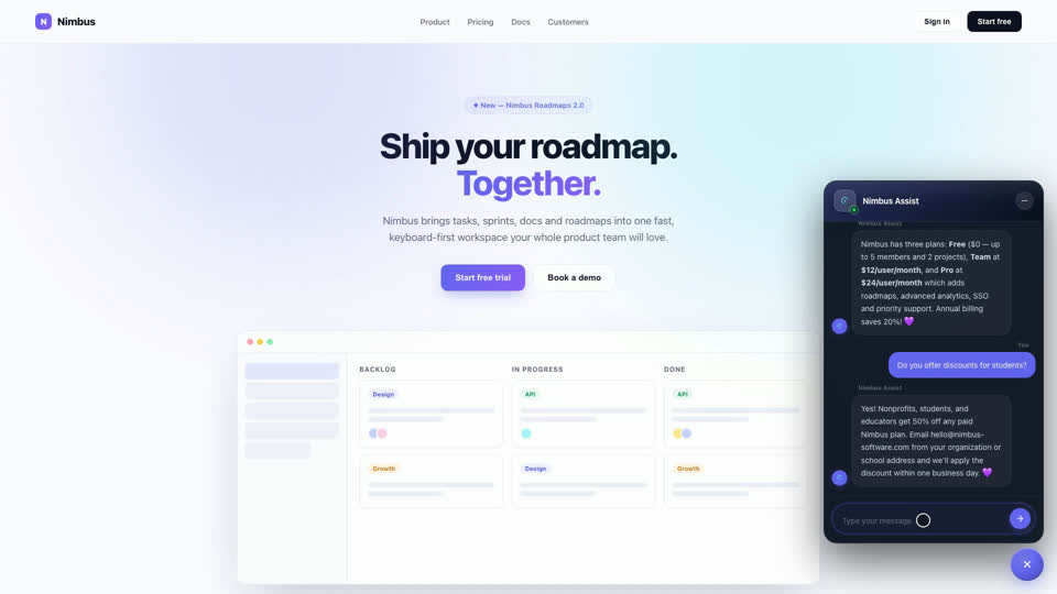 The Ontroz widget answering a pricing question on a customer website